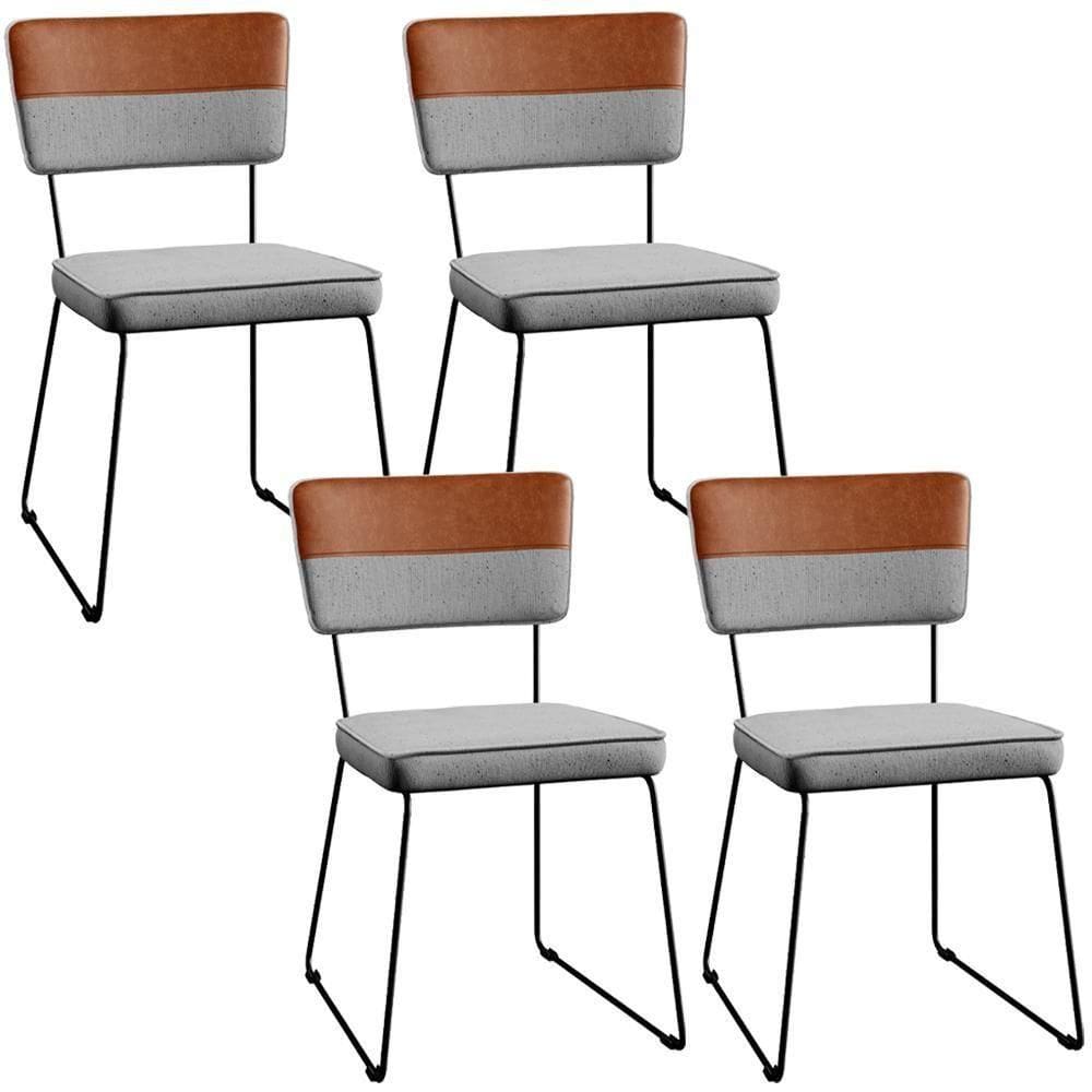 Kit 04 Cadeiras Faixa Couríssimo Camel Linho Cinza