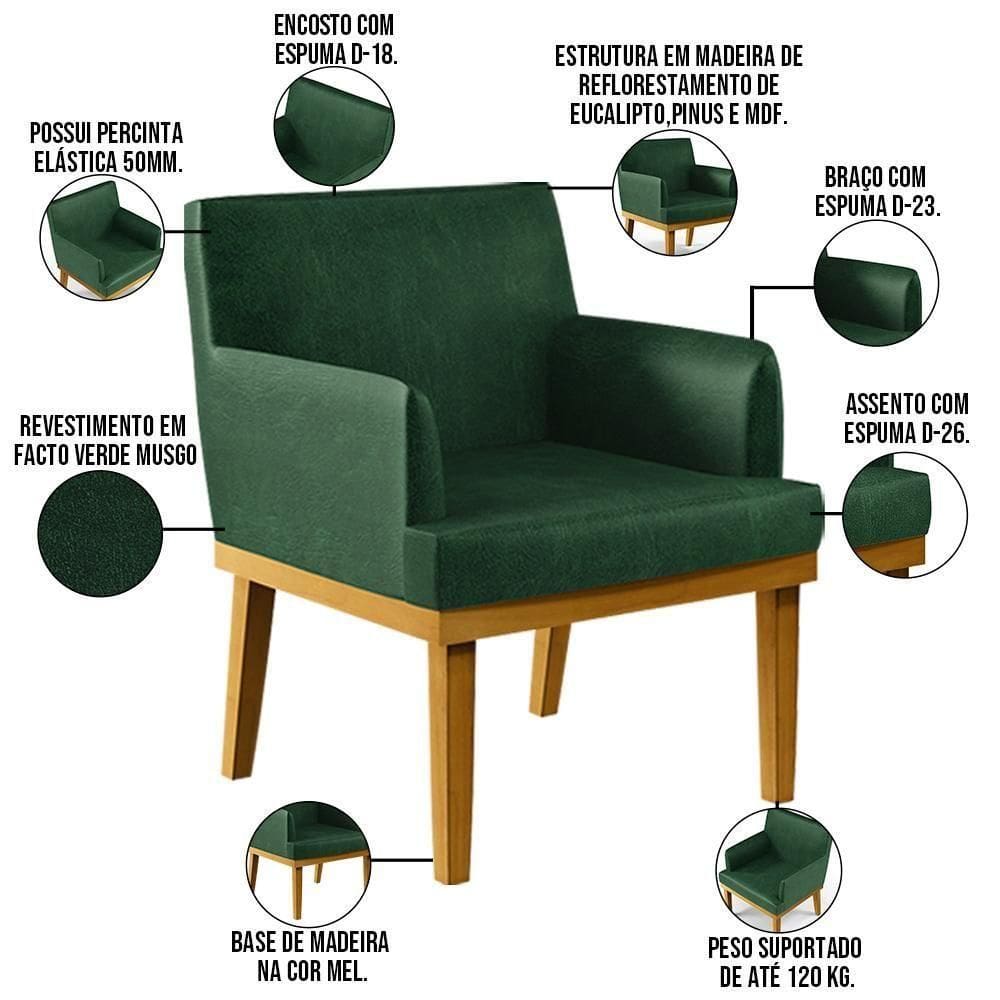Kit 4 Poltronas Beatriz W01 Facto Verde Musgo