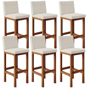 Kit 06 Banquetas Altas Alya Linho Champagne