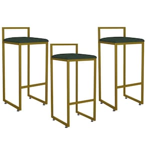 Kit 03 Banquetas Alta Hanna Dourado Linho Verde Musgo