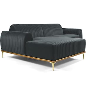 Sofá 3 Lugares Com Chaise Molino 245 Cm Veludo Cinza C-317