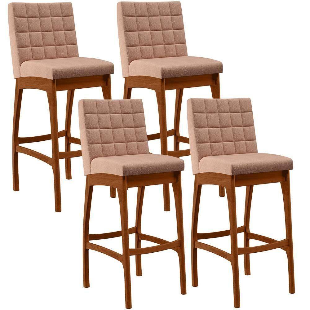 Kit 04 Banquetas Altas Mila Linho Rosê