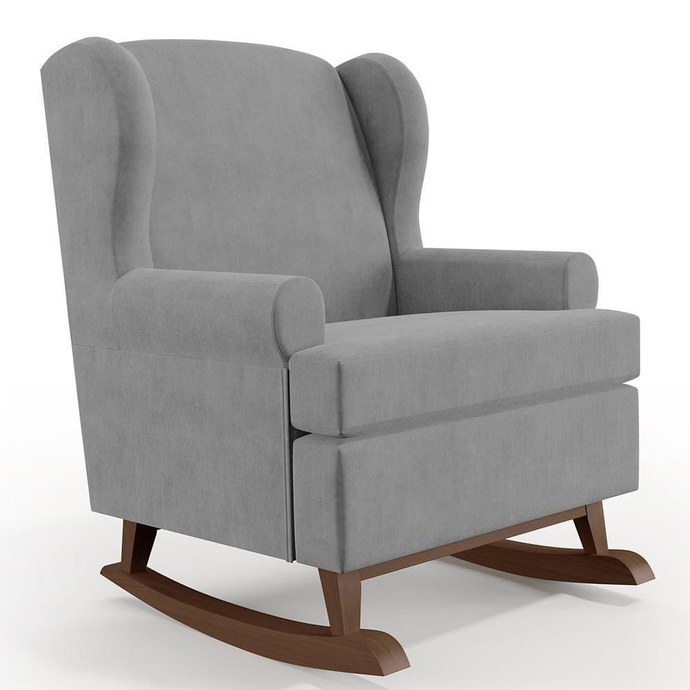 Poltrona Malu Base De Madeira P02 Suede Cinza