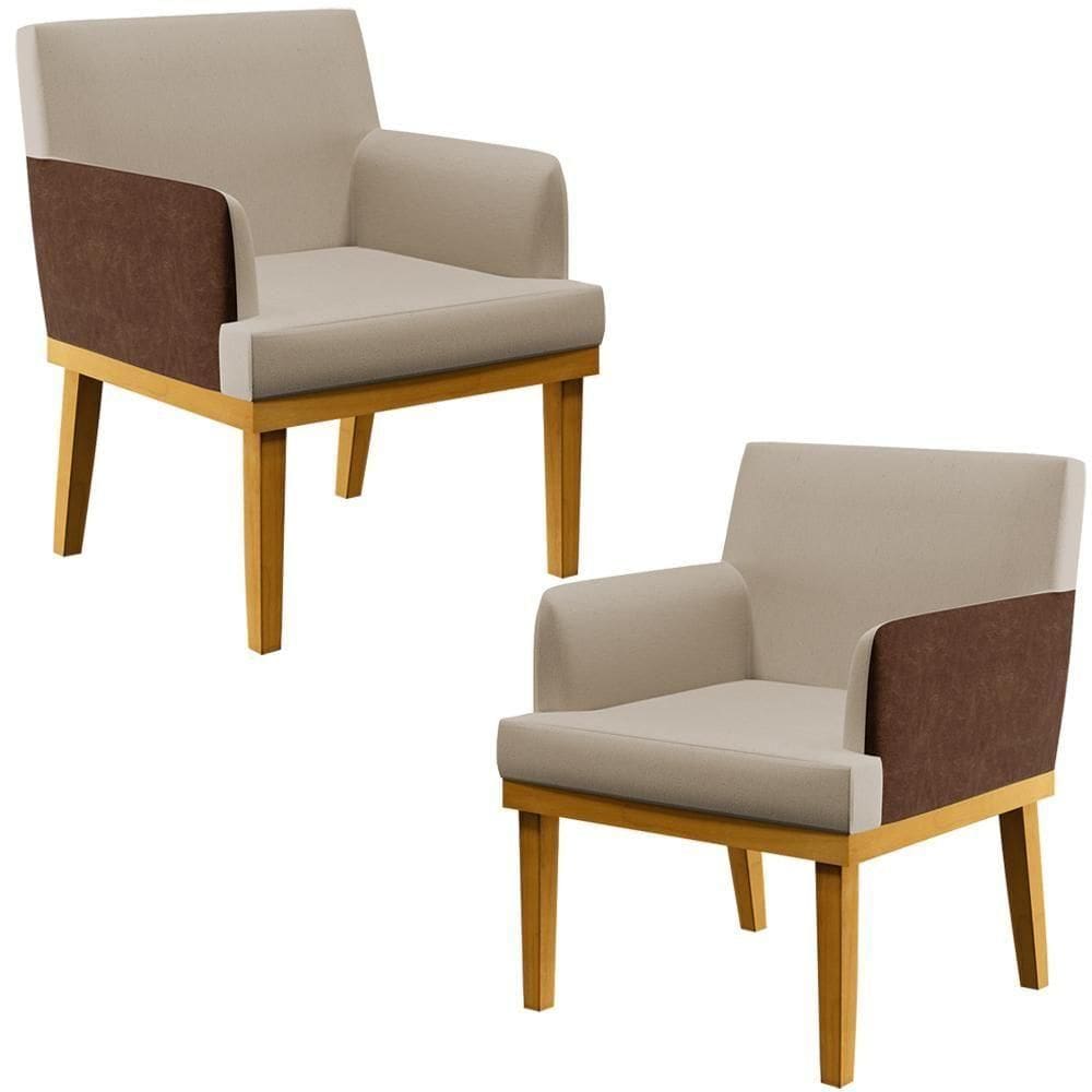 Kit 02 Poltronas Base Mel Linho Bege Couríssimo Marrom
