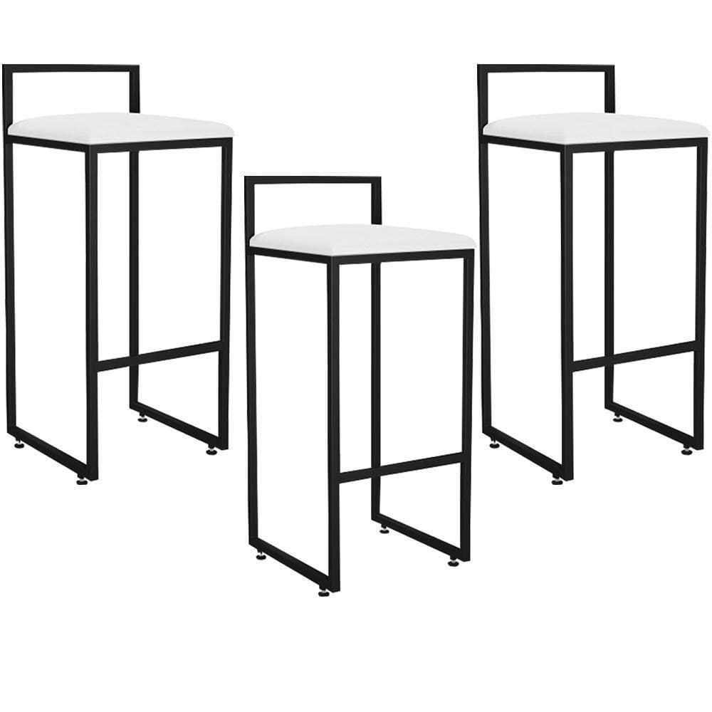 Kit 03 Banquetas Alta Cozinha Hanna L02 Preto Corano Branco