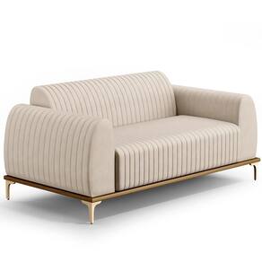 Sofá 3 Lugares Molino 180 Cm Pés D`ouro Veludo Bege C-309