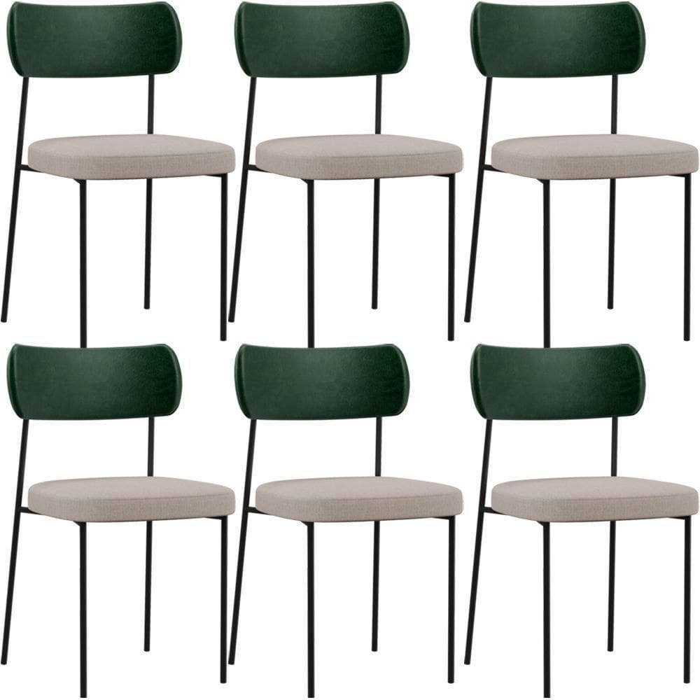 Kit 06 Cadeiras Sala De Jantar L02 Verde Musgo Bege