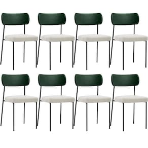 Kit 08 Cadeiras Sala De Jantar L02 Verde Musgo Bouclê Creme
