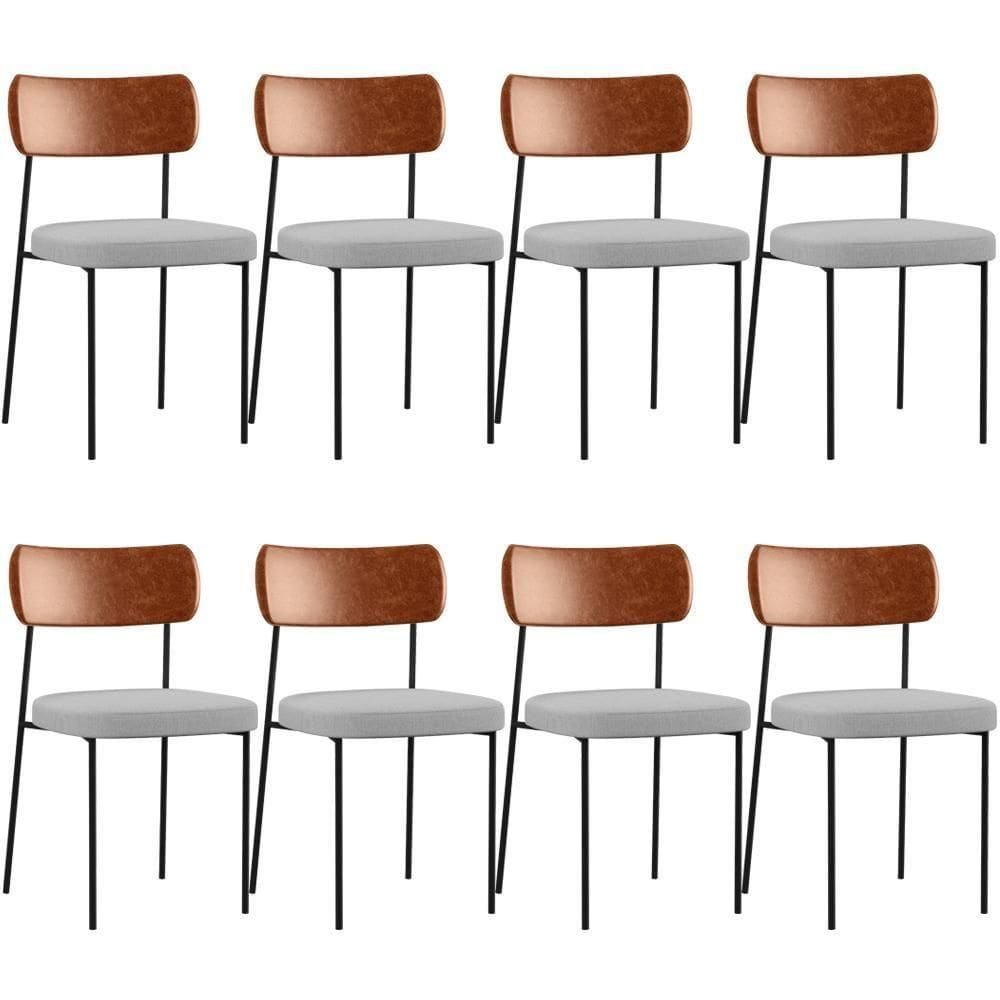 Kit 08 Cadeiras Para Sala De Jantar Melina L02 Camel Cinza