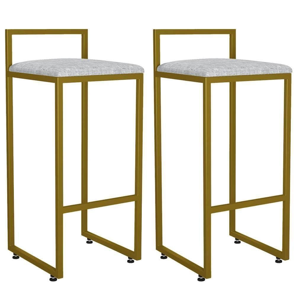 Kit 02 Banquetas Alta Para Cozinha Hanna L02 Dourado Cru