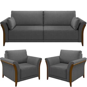 Kit Sofá 03 Lugares 222Cm Com 02 Poltronas M03 Linho Chumbo