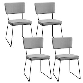 Kit 4 Cadeiras Estofada Para Sala De Jantar Base Aço Cinza