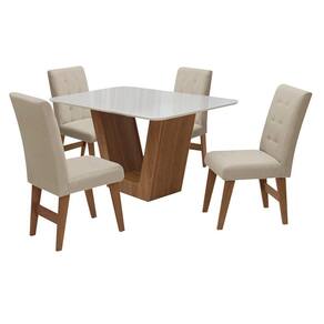 Conj Mesa Jantar Com 4 Cadeiras 135cm Cedro/branco Off/bege