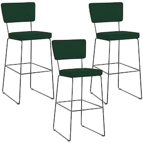 Kit 03 Banquetas Para Cozinha Sala De Jantar Base Em Aço Allana L02 Suede Verde Musgo