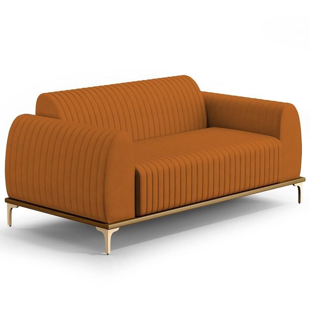 Sofá 2 Lugares Molino 150 Cm Pés D`ouro Veludo Telha C-262