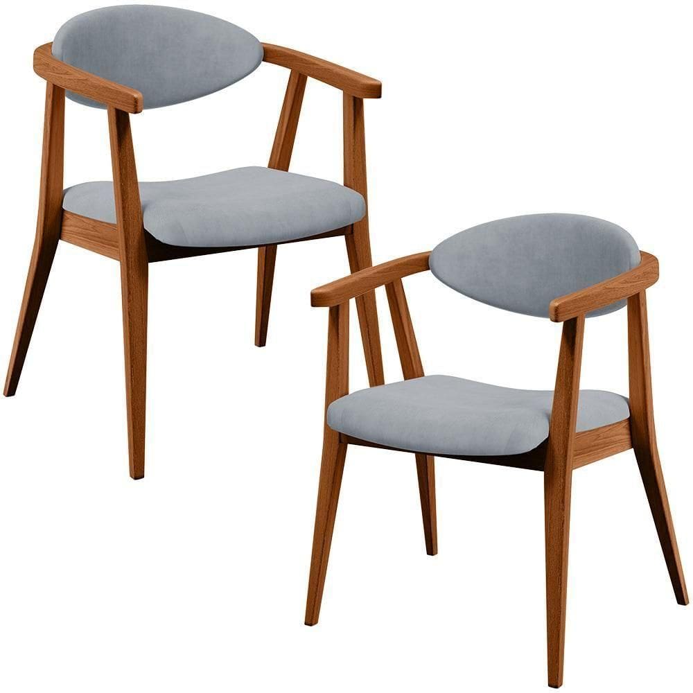 Kit 02 Poltronas Decorativas Para Sala De Estar Jantar Cecília B04 Suede Cinza - Lyam Decor