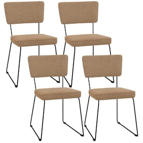 Kit 04 Cadeiras Decorativa Estofada Para Sala De Jantar Base Em Aço Allana L02 Bouclê Mostarda
