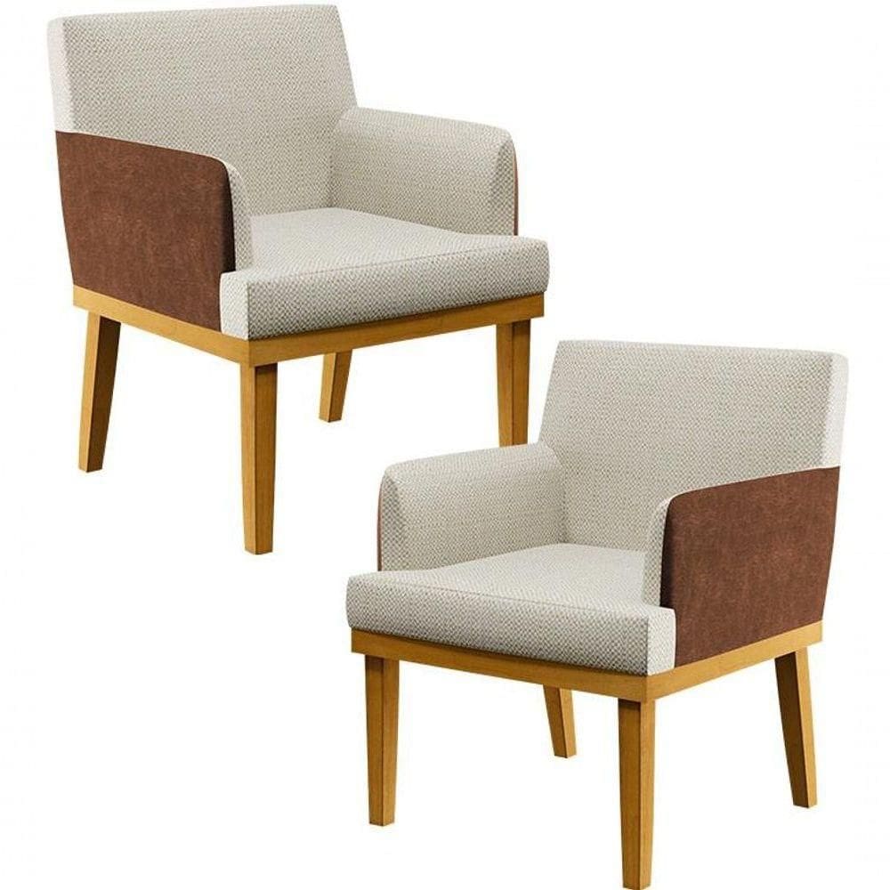 Kit 02 Poltronas Decorativa Base Mel Beatriz W01 Linho Champagne Couríssimo Marrom