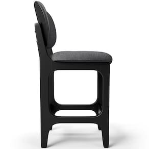 Banqueta Baixa Bar Cozinha E Sala De Jantar Fixa Betta L02 Preto Linho Cinza Escuro - Lyam Decor