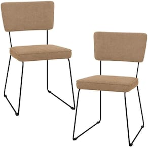 Kit 02 Cadeiras Decorativa Estofada Para Sala De Jantar Base Em Aço Allana L02 Bouclê Mostarda