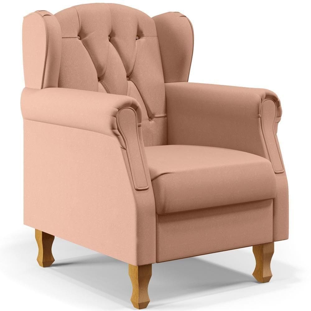 Poltrona Decorativa Para Sala De Estar Yara P02 Linho Rosê