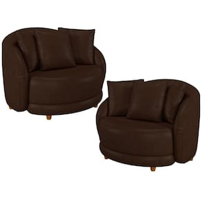 Kit 02 Poltronas Decorativa Sala De Estar Base Fixa De Madeira Witta M03 Corano Marrom