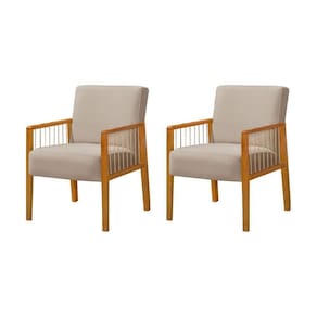 Kit 2 Poltronas Decorativas Base Em Madeira Maciça E Corda Náutica Copacabana Veludo Bege - Bege