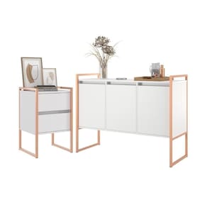 Conjunto Buffet E Gaveteiro Industrial Paris Branco Cobre