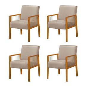Kit 4 Poltronas Decorativa Base Em Madeira Maciça E Corda Náutica Copacabana Linho Bege - Bege