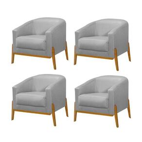 Kit 4 Poltronas Living Base Em Madeira Maciça Flórida Linho Cinza - Cinza