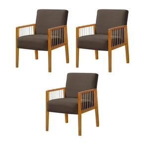 Kit 3 Poltronas Decorativa Base Em Madeira Maciça E Corda Náutica Copacabana Veludo Marrom - Marrom