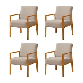 Kit 4 Poltronas Base Em Madeira Maciça Decorativa Bora Bora Veludo Bege - Bege