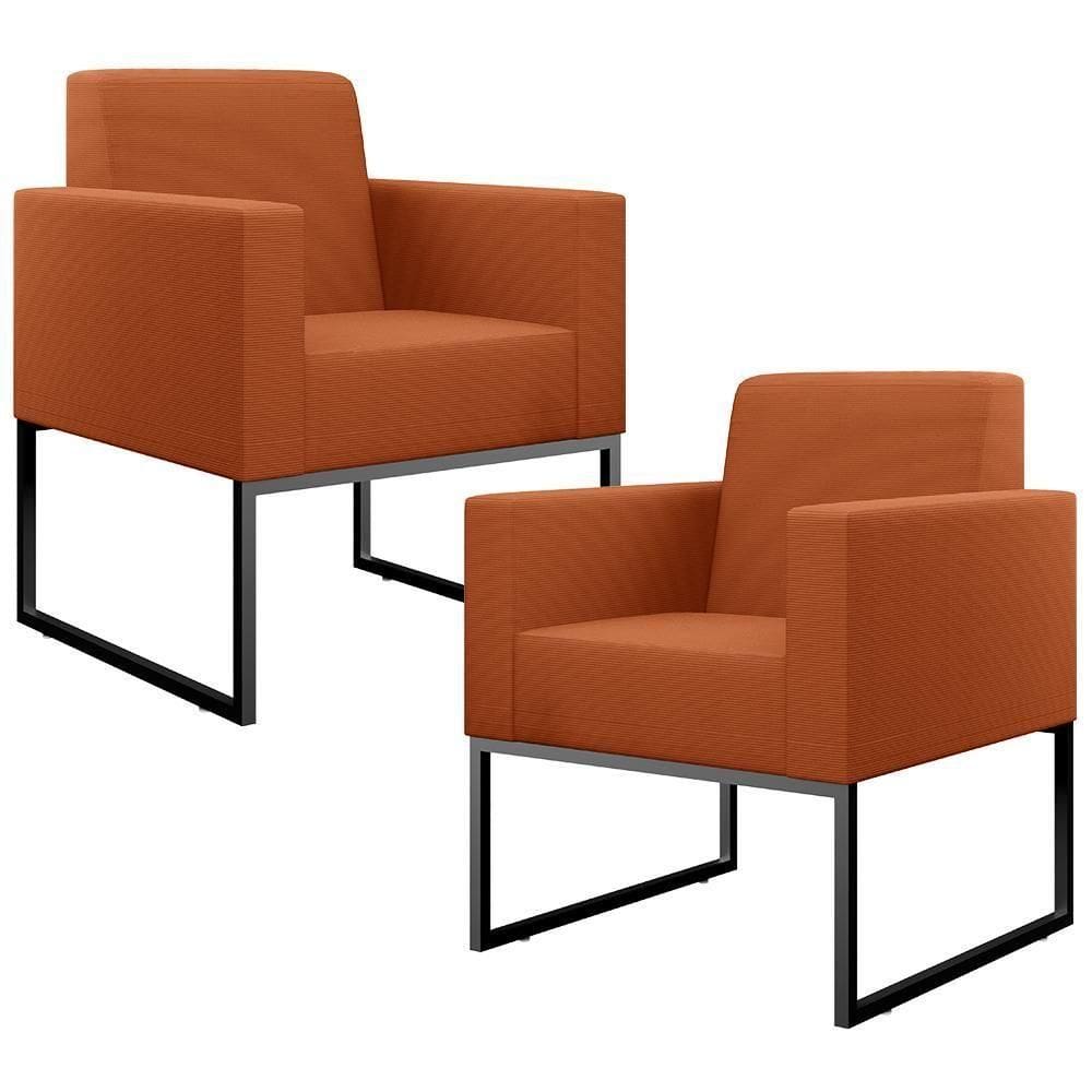 Kit 02 Poltronas Decorativas Sala Base Fixa Metal Helô L02 Tecido Terracota