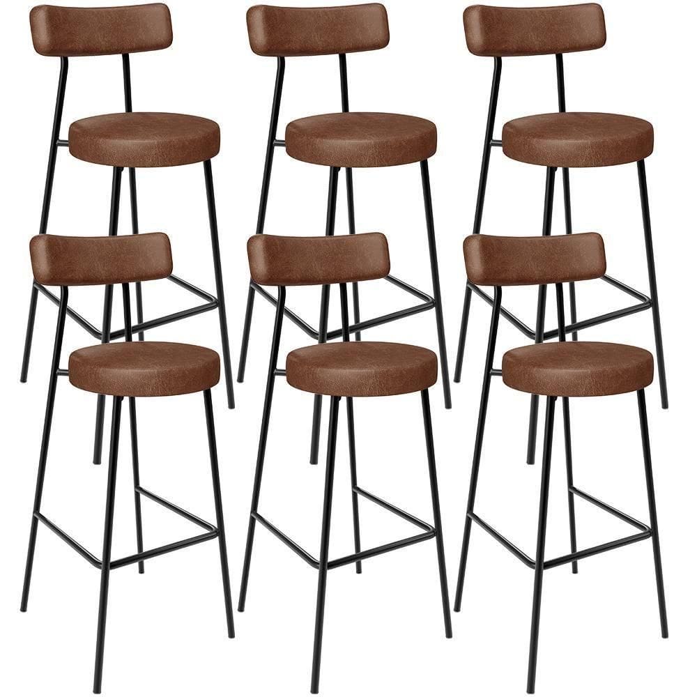 Kit 06 Banquetas Alta Bar Cozinha Sala De Jantar Em Aço Milão L02 Couríssimo Marrom - Lyam Decor