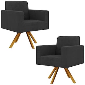 Kit 02 Poltronas Giratórias Sala De Estar Base De Madeira Helô L02 Bouclê Preto