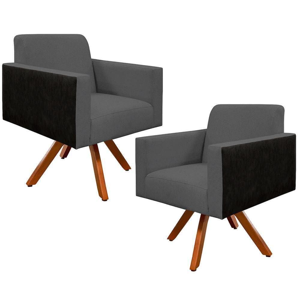 Kit 02 Poltronas Helô L02 Chumbo Preto