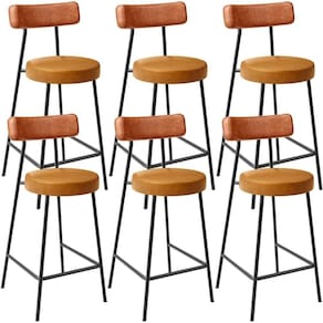 Kit 06 Banquetas Baixa Cozinha Sala Jantar Bancada Milão L02 Couríssimo Camel Whisky -LyamDecor