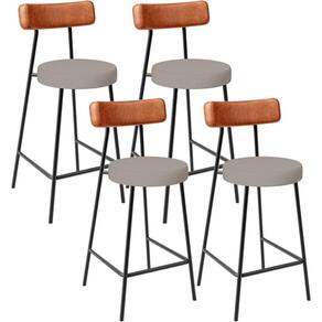 Kit 04 Banquetas Baixa Bar Cozinha Sala Jantar Milão L02 Couríssimo Camel Linho Bege