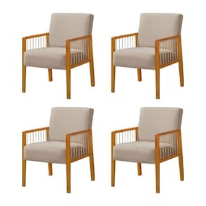 Kit 4 Poltronas Decorativa Base Em Madeira Maciça E Corda Náutica Copacabana Veludo Bege - Bege