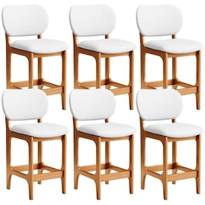 Kit 06 Banquetas Baixa Bar Cozinha E Sala De Jantar Fixa Betta L02 Imbuia Facto Branco - Lyam Decor