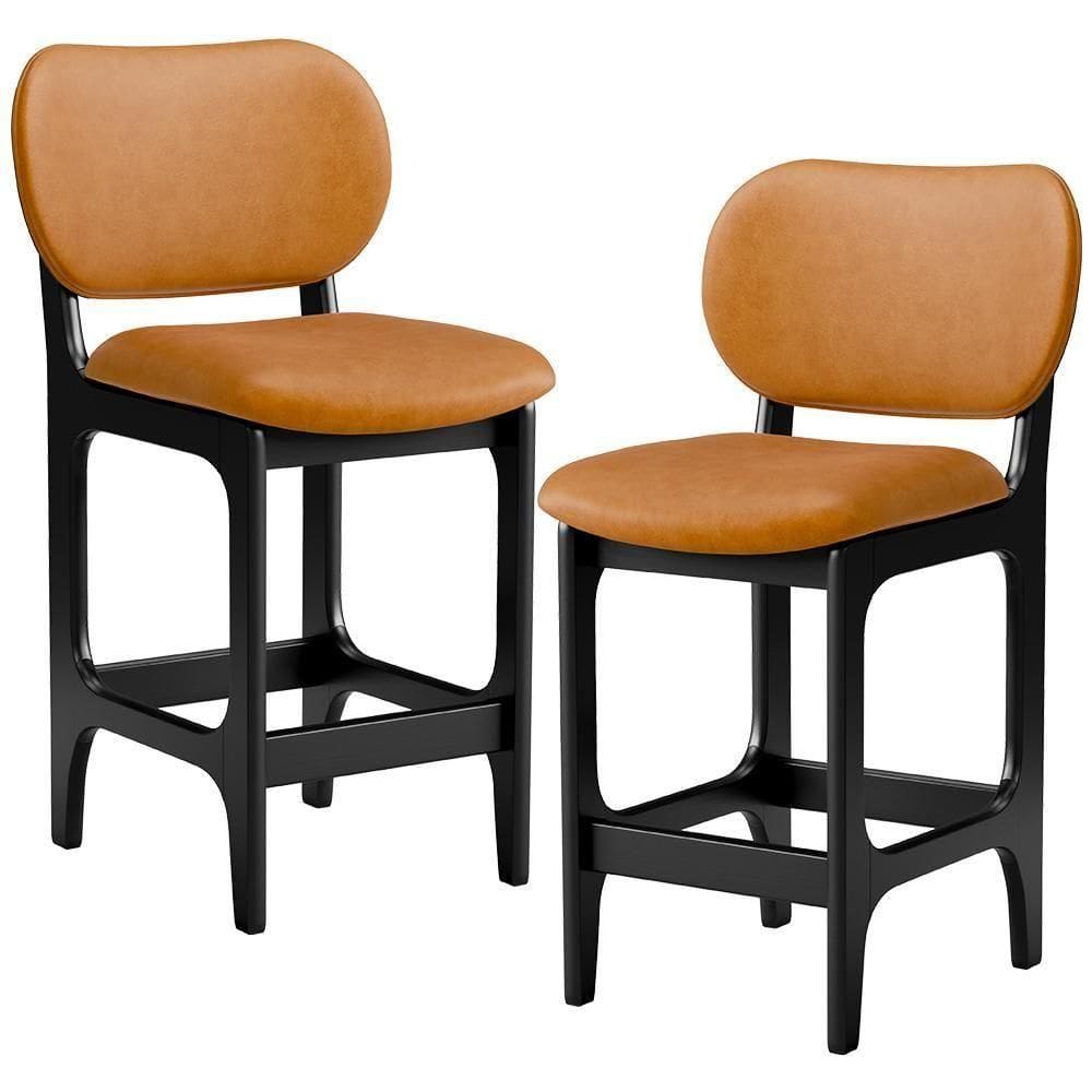Kit 02 Banquetas Baixa Bar Cozinha E Sala De Jantar Fixa Betta Preto Couríssimo Whisky