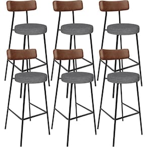 Kit 6 Banqueta Alta Cozinha Sala Jantar Milão L02 Couríssimo Marrom Linho Cinza Escuro - Lyam Decor
