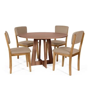 Mesa De Jantar Redonda Montreal Noronha Com 4 Cadeiras Estofadas Ella Marrom Claro