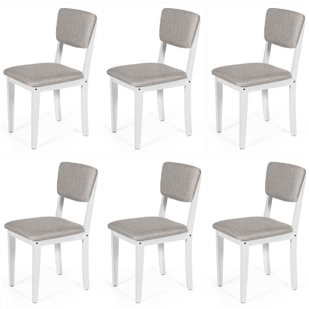 Conjunto 6 Cadeiras De Jantar Estofada Em Madeira Maciça Ella Branco/cinza Claro