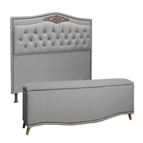Conjunto Cabeceira E Calçadeira Holanda 1,60 Cm Linho Speciale Home Grafite