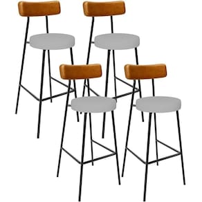 Kit 04 Banquetas Alta Bar Cozinha Sala Jantar Milão L02 Couríssimo Whisky Linho Cinza