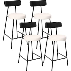 Kit 04 Banquetas Baixa Cozinha Sala Jantar Bancada Milão L02 Couríssimo Preto Linho Cru