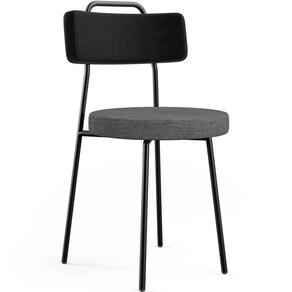 Cadeira Decorativa Estofada Sala Jantar Barcelona L02 Couríssimo Preto Linho Cinza Escuro