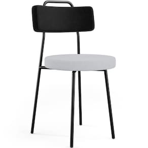 Cadeira Decorativa Estofada Para Sala De Jantar Barcelona L02 Couríssimo Preto Linho Cinza