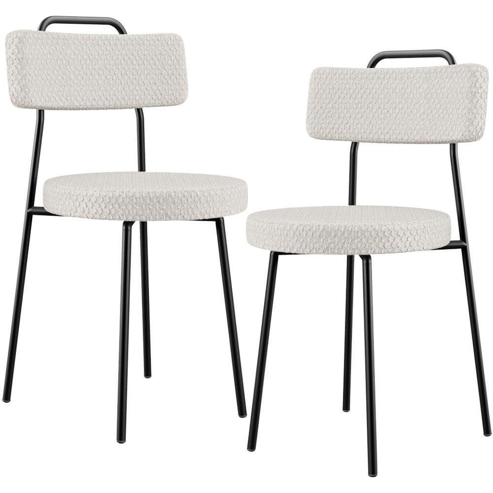 Kit 02 Cadeiras Decorativas Estofada Para Sala De Jantar Barcelona L02 Bouclê Cru